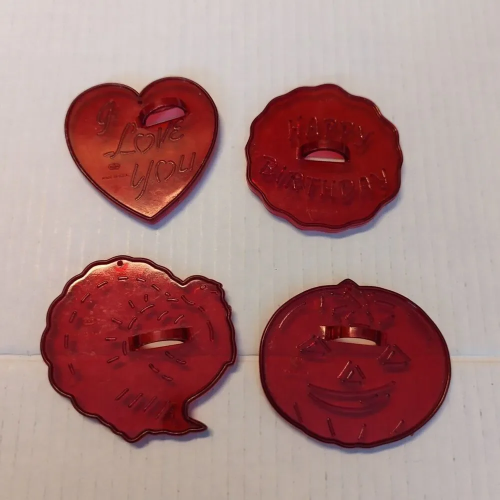 HRM Red Plastic Cookie Cutters Lot 4 Pumpkin Heart Turkey Happy Birthday